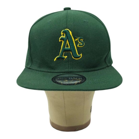 Oakland A's Embroidered Logo Script Snapback Brand Cap MLB Baseball Hat Green - Picture 10 of 14